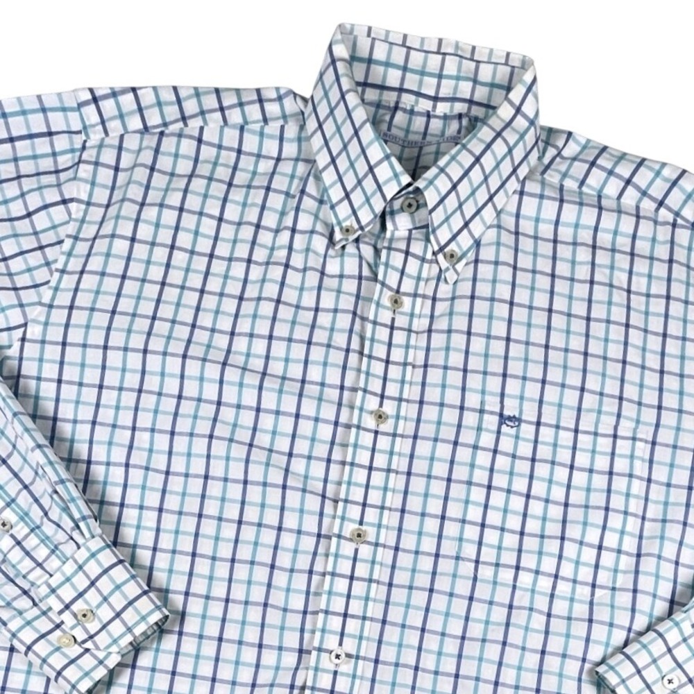 Southern Tide Shirt Mens XL Blue White Plaid Button Down Long Sleeve Stretch
